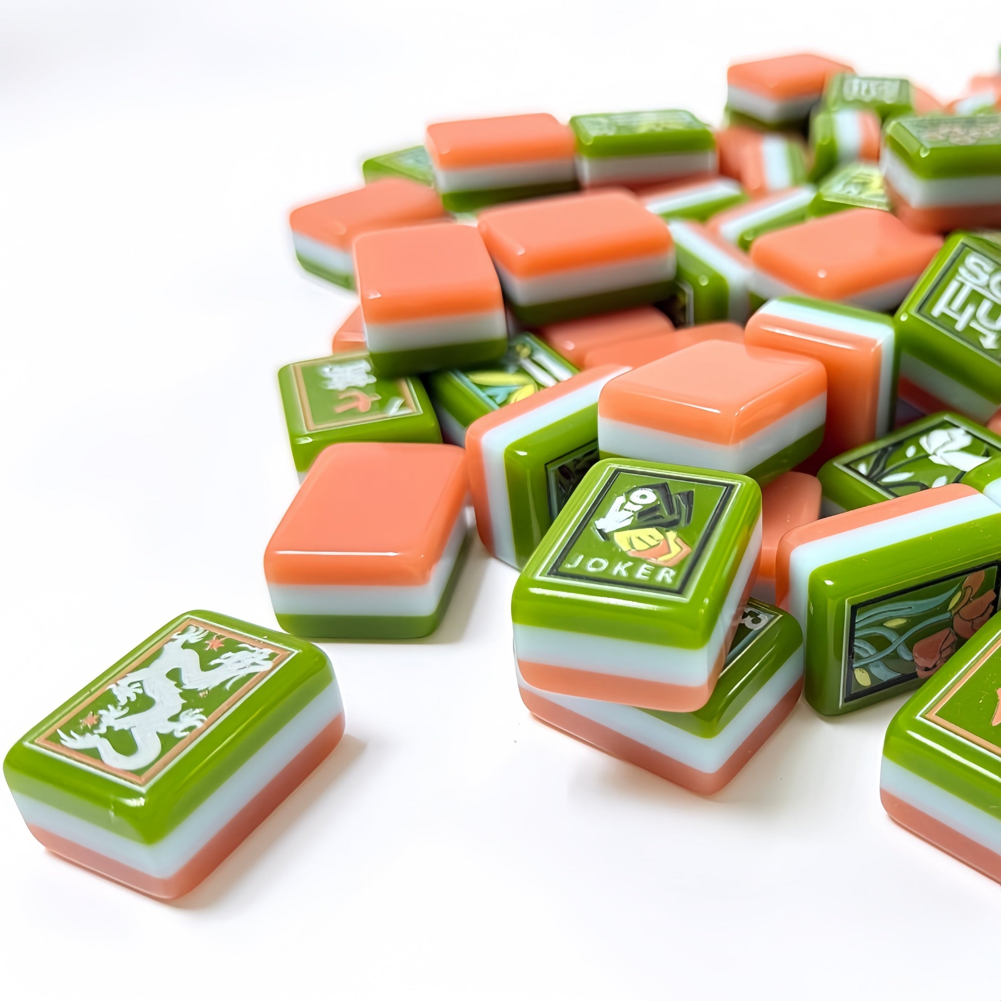 Artisan Grove artistic green and coral acrylic American mahjong tile set full set arrangement