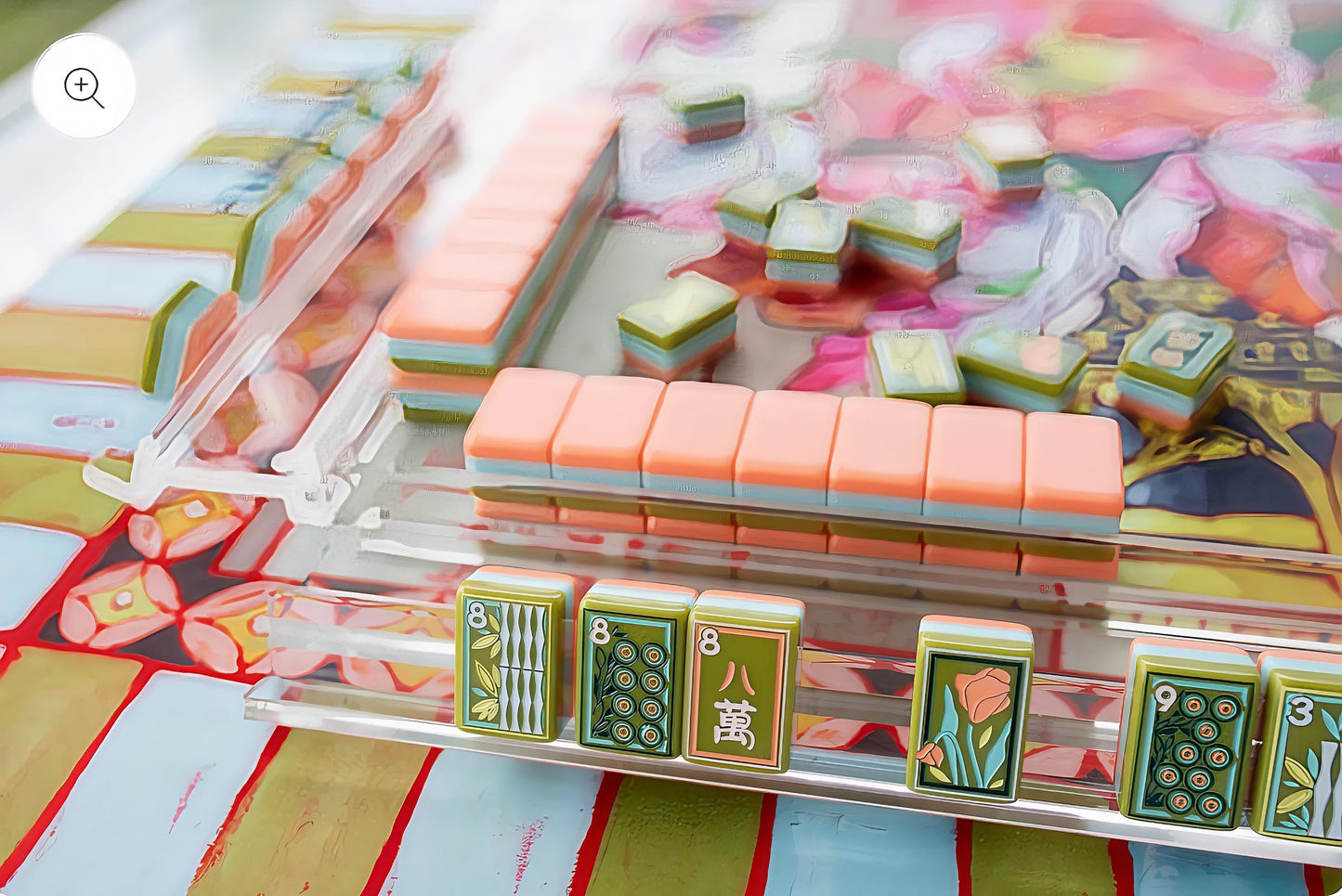 Artisan Grove artistic green and coral acrylic American mahjong tile set additional product view