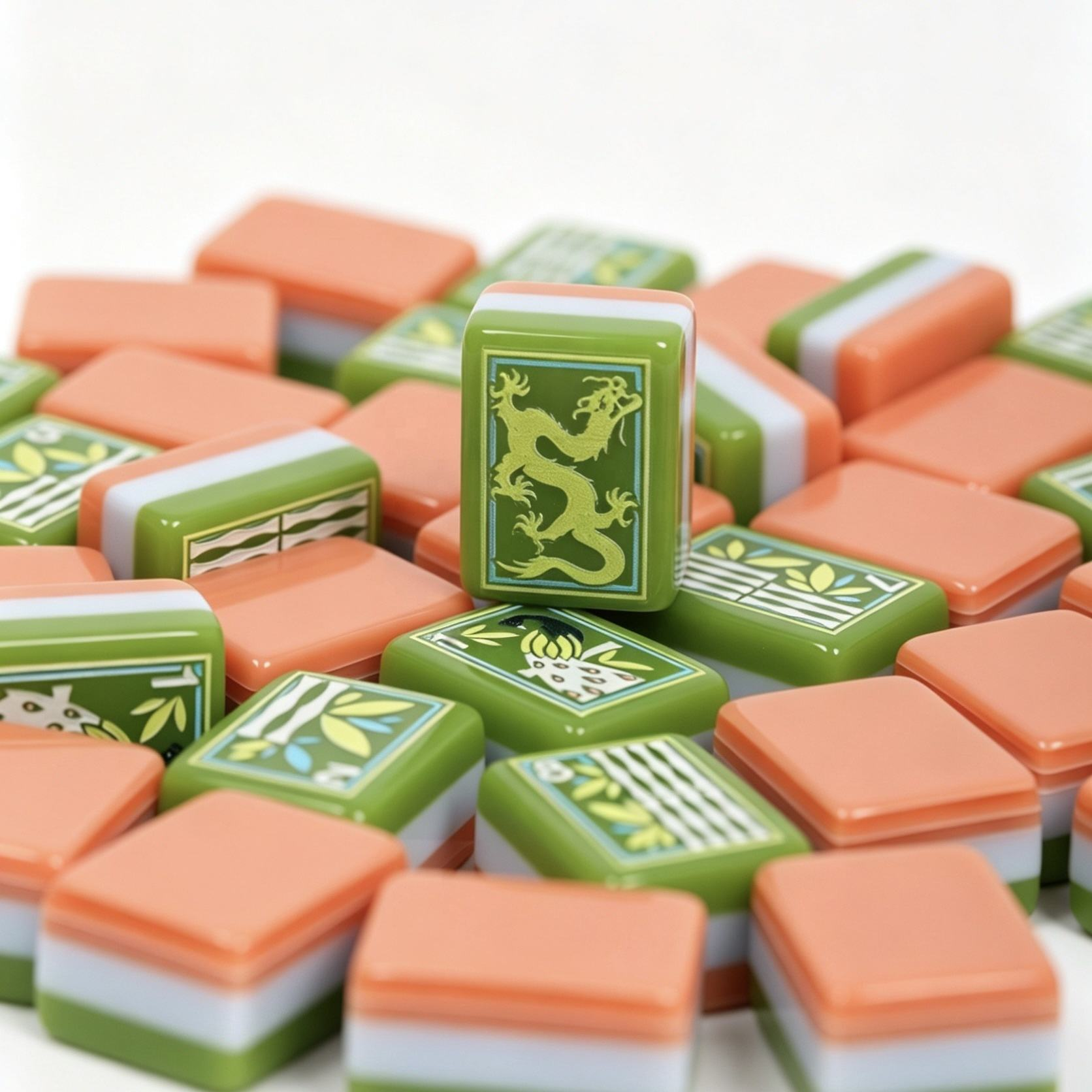 Artisan Grove artistic green and coral acrylic American mahjong tile set additional product view