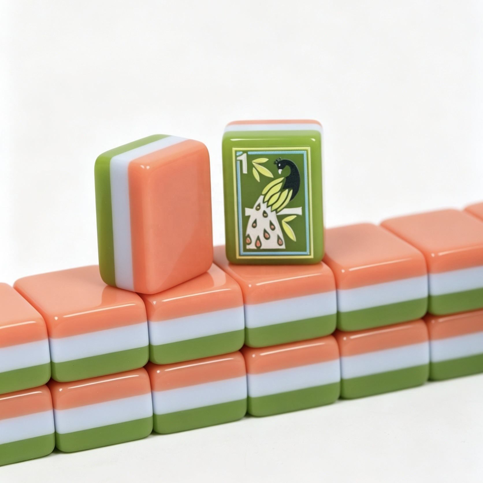 Artisan Grove artistic green and coral acrylic American mahjong tile set additional product view