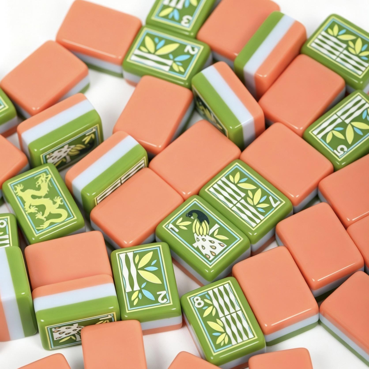 Artisan Grove artistic green and coral acrylic American mahjong tile set additional product view