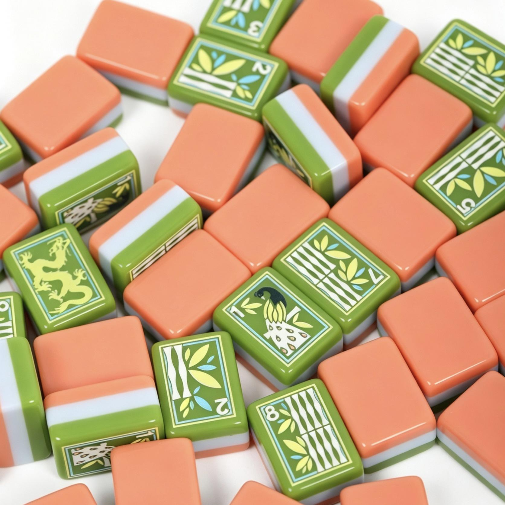 Artisan Grove artistic green and coral acrylic American mahjong tile set additional product view