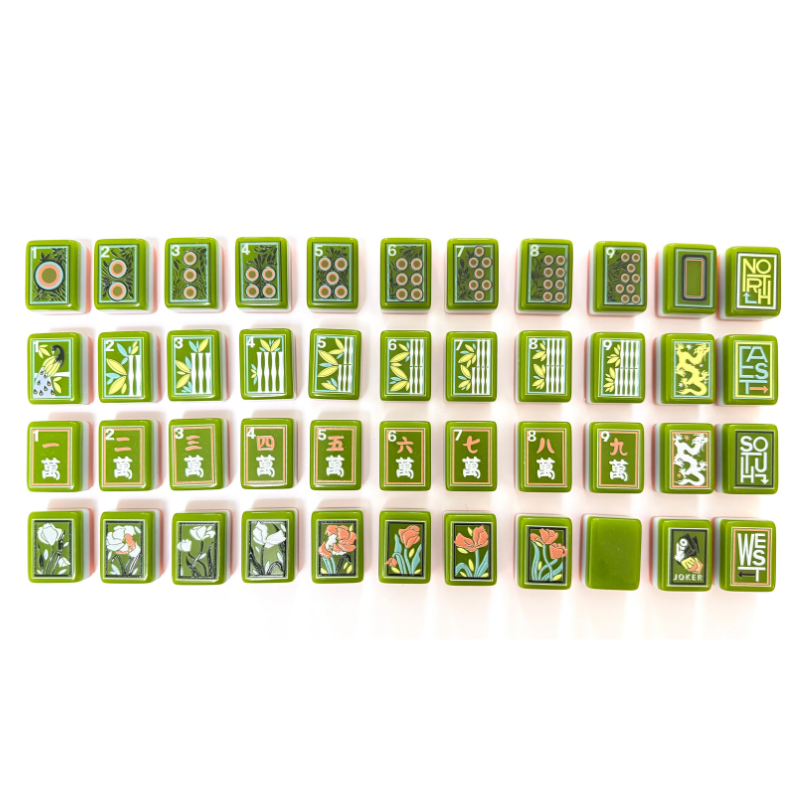 Artisan Grove artistic green and coral acrylic American mahjong tile set additional product view