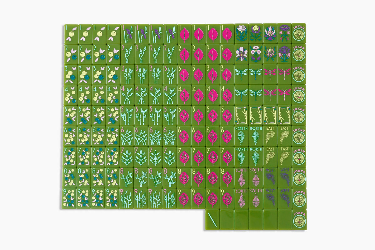 Avocado Botanical avocado green botanical acrylic American mahjong tile set complete tile layout
