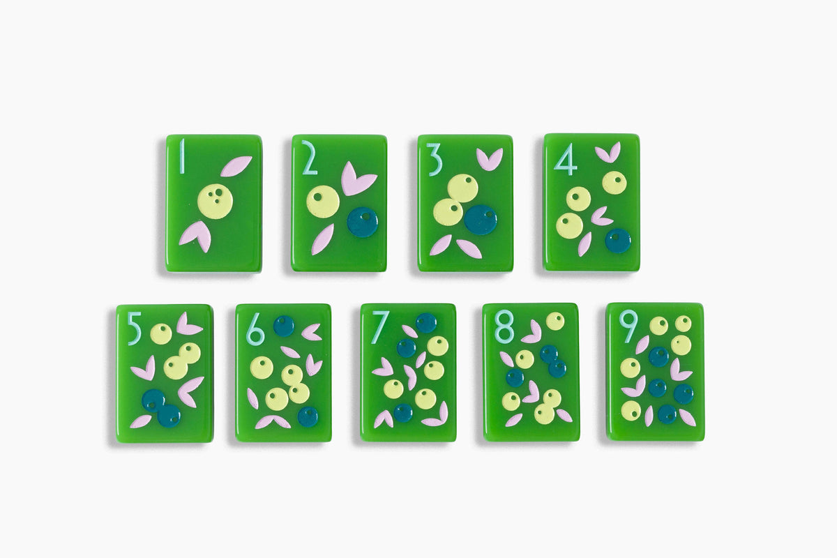 Avocado Botanical avocado green botanical acrylic American mahjong tile set close-up tile artwork