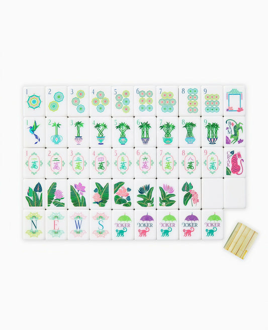 Bamboo Grove bamboo and olive acrylic American mahjong tile set complete tile layout