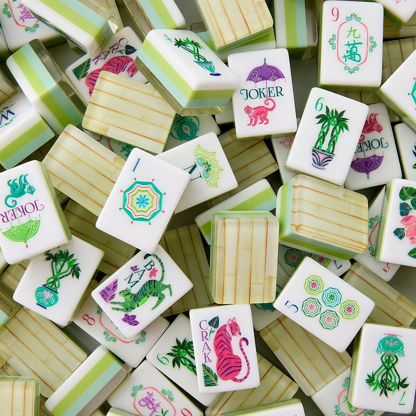 Bamboo Grove bamboo and olive acrylic American mahjong tile set tiles and coordinated colors