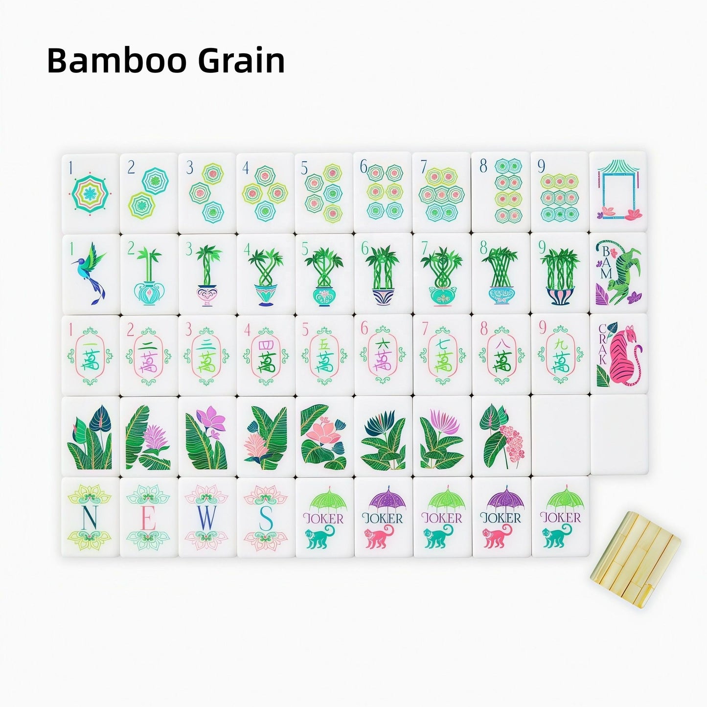 Bamboo Grove bamboo and olive acrylic American mahjong tile set additional product view