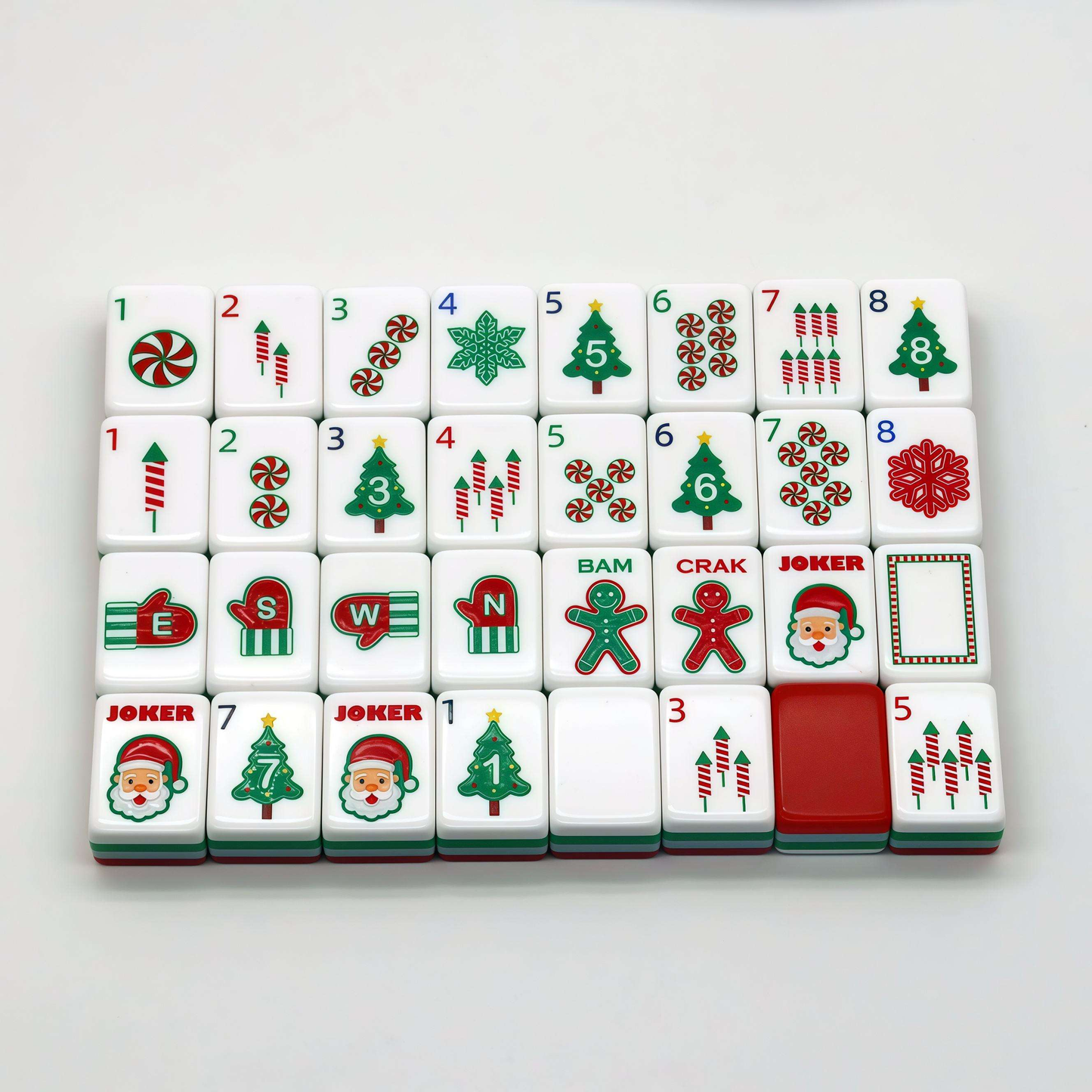 Christmas Cheer Christmas red and green acrylic American mahjong tile set complete tile layout