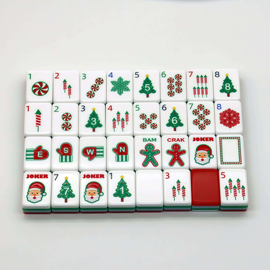 Christmas Cheer Christmas red and green acrylic American mahjong tile set complete tile layout