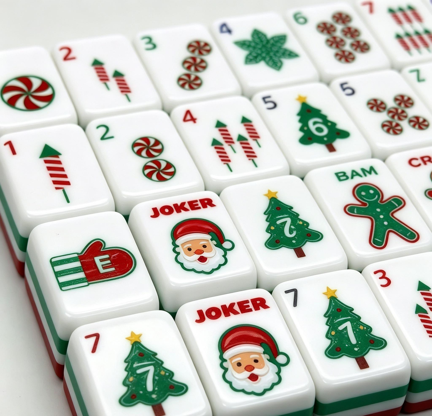 Christmas Cheer Christmas red and green acrylic American mahjong tile set tiles and coordinated colors