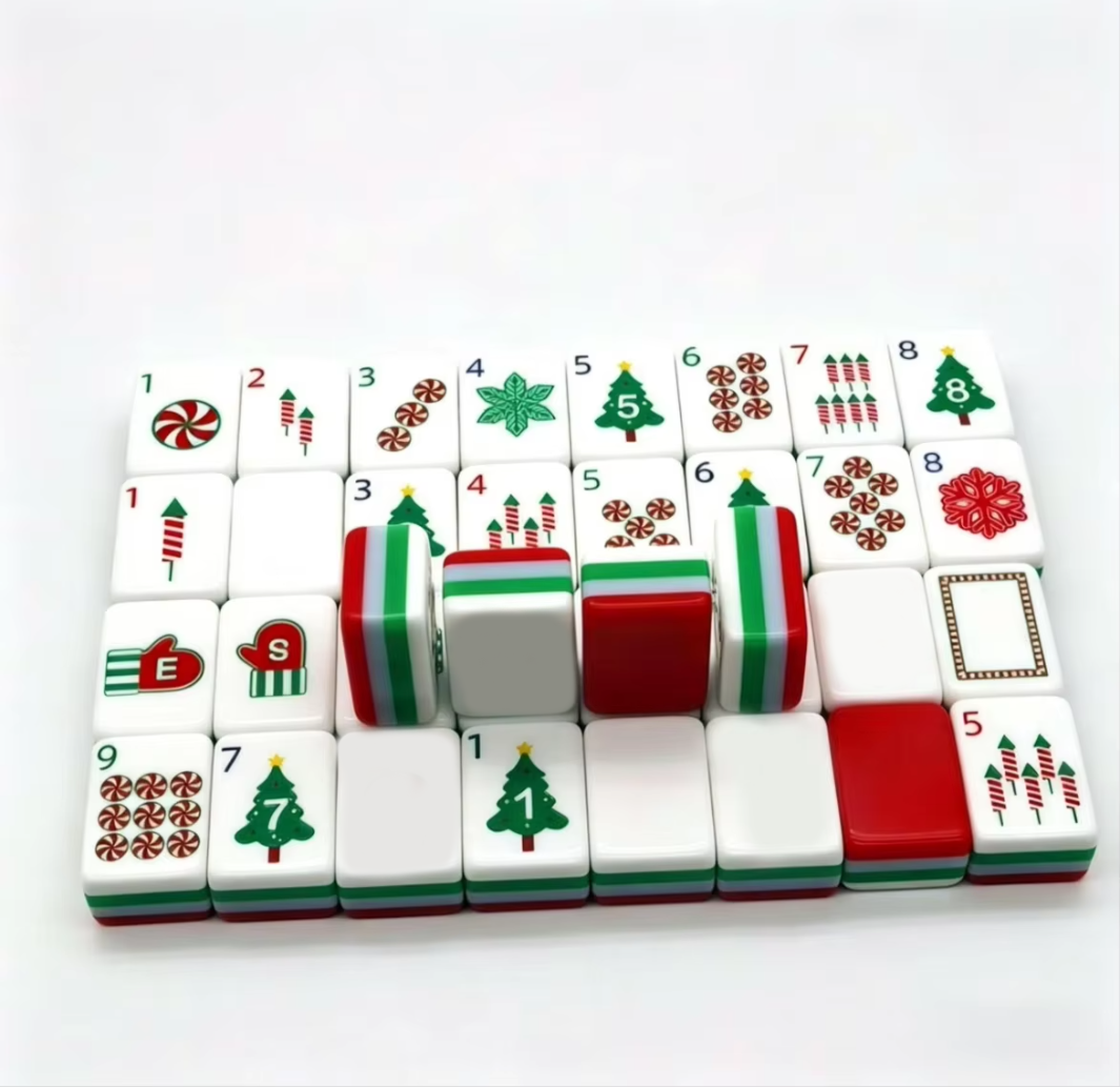 Christmas Cheer Christmas red and green acrylic American mahjong tile set full set arrangement