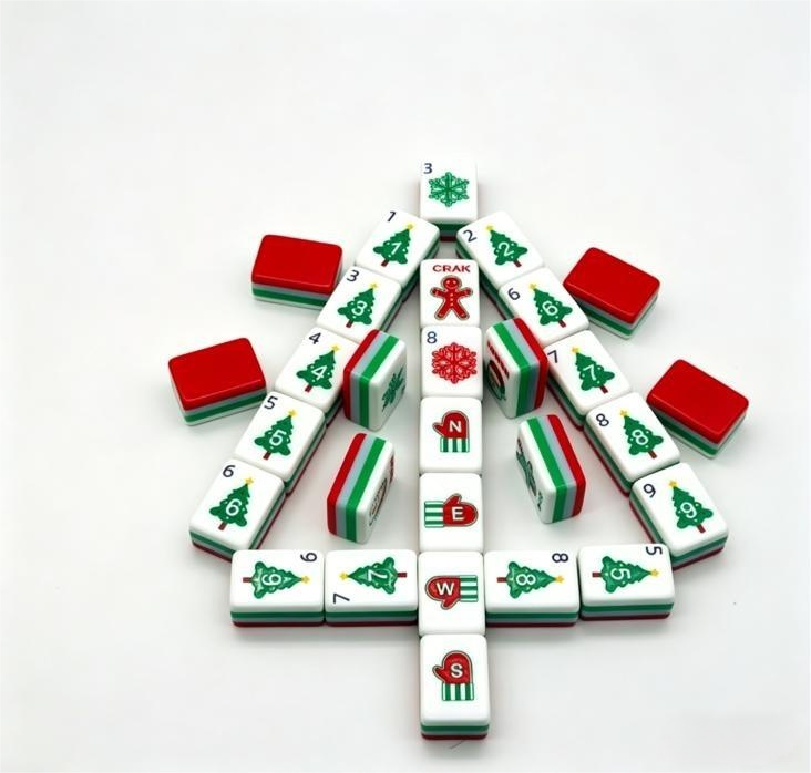 Christmas Cheer Christmas red and green acrylic American mahjong tile set storage and product overview