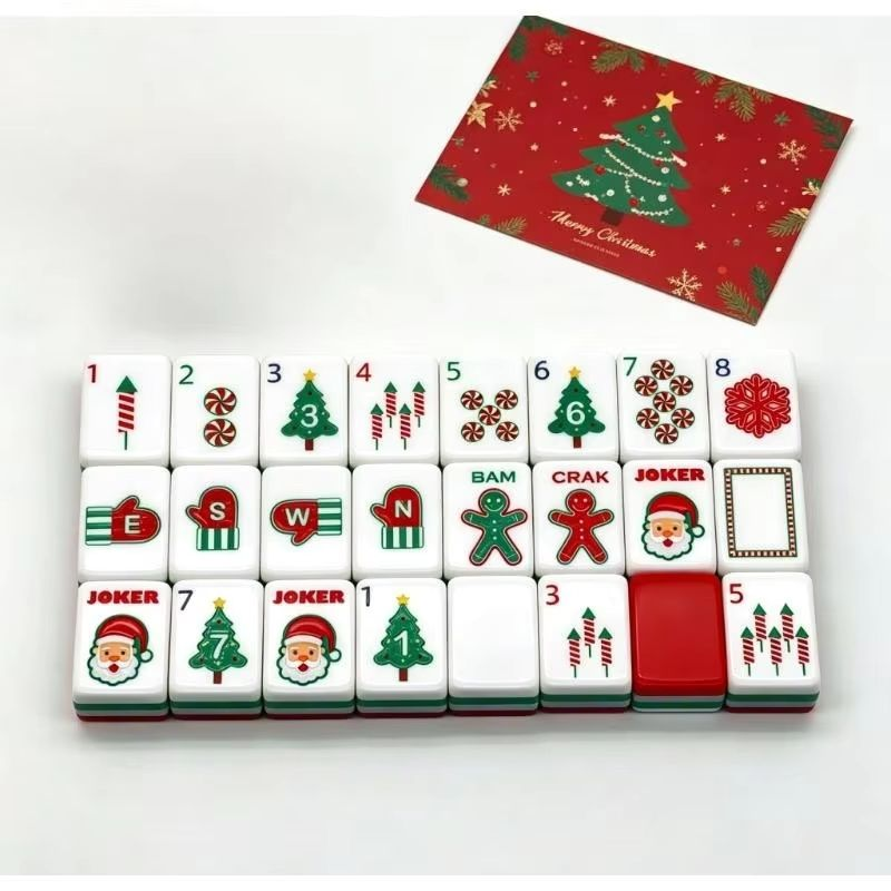 Christmas Cheer Christmas red and green acrylic American mahjong tile set additional product view