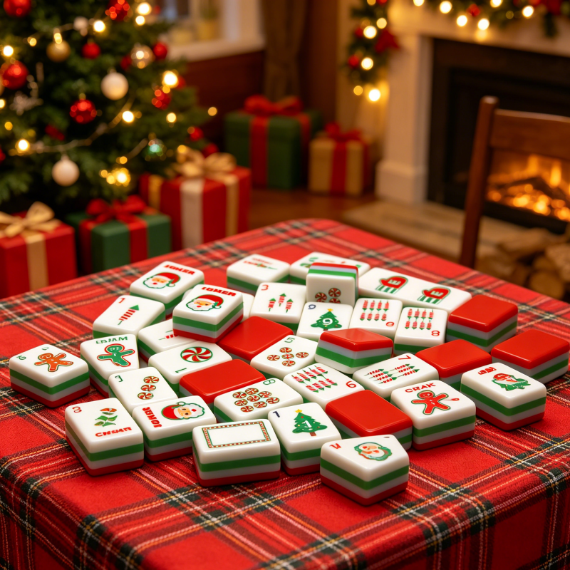 Christmas Cheer Christmas red and green acrylic American mahjong tile set additional product view