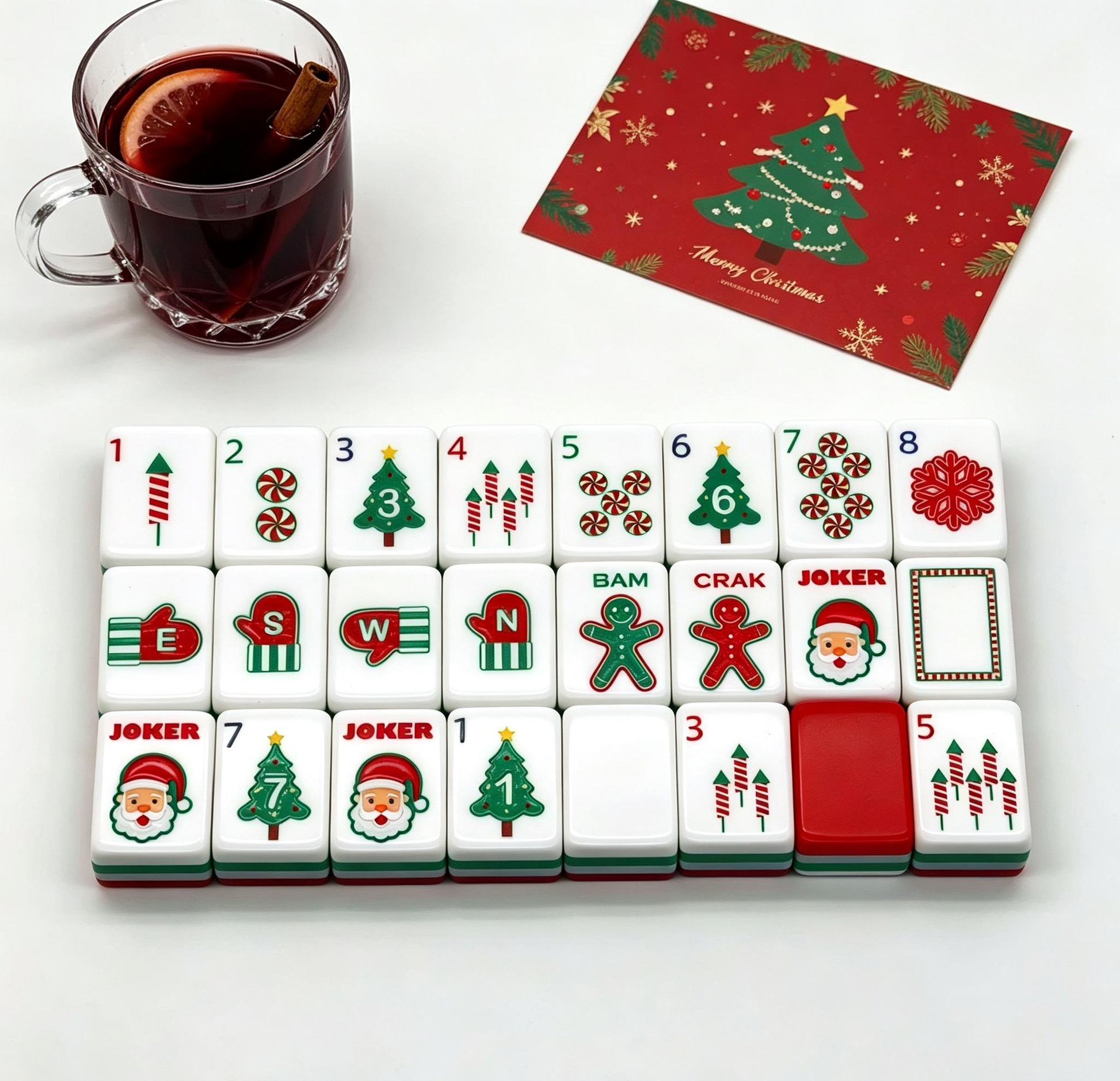 Christmas Cheer Christmas red and green acrylic American mahjong tile set additional product view