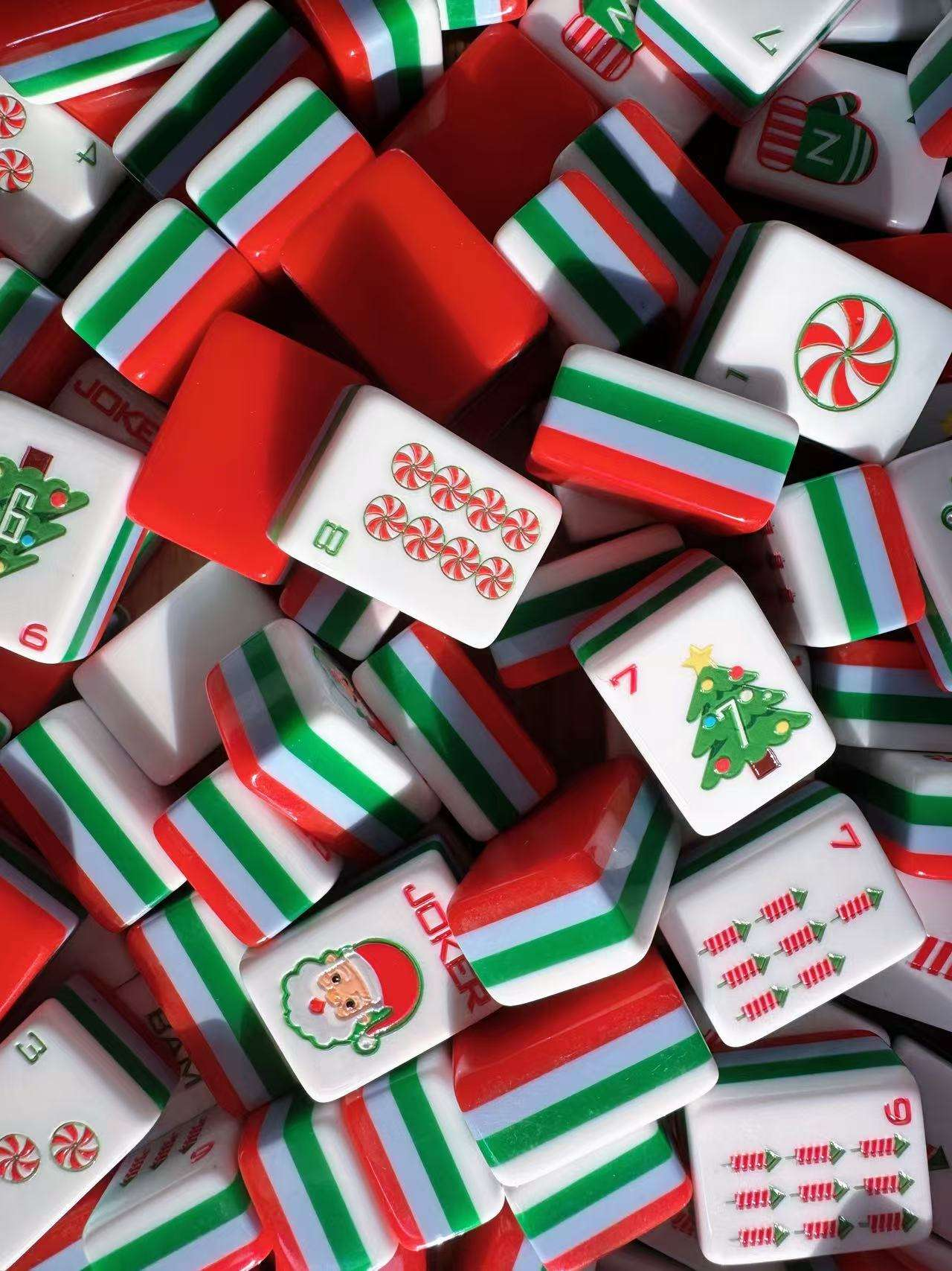 Christmas Cheer Christmas red and green acrylic American mahjong tile set additional product view