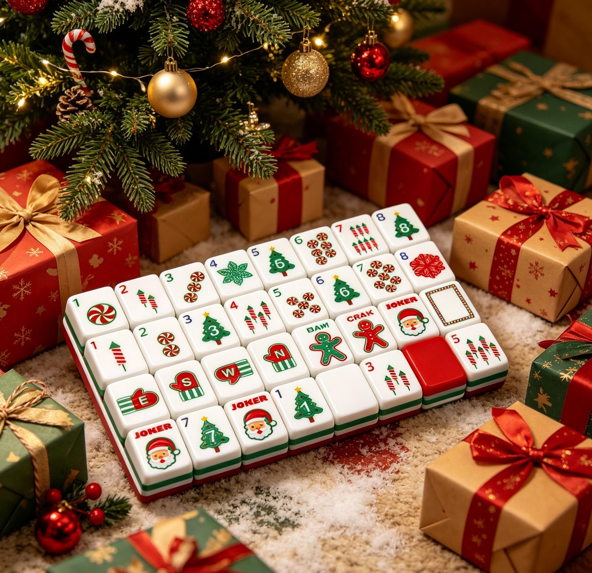 Christmas Cheer Christmas red and green acrylic American mahjong tile set additional product view