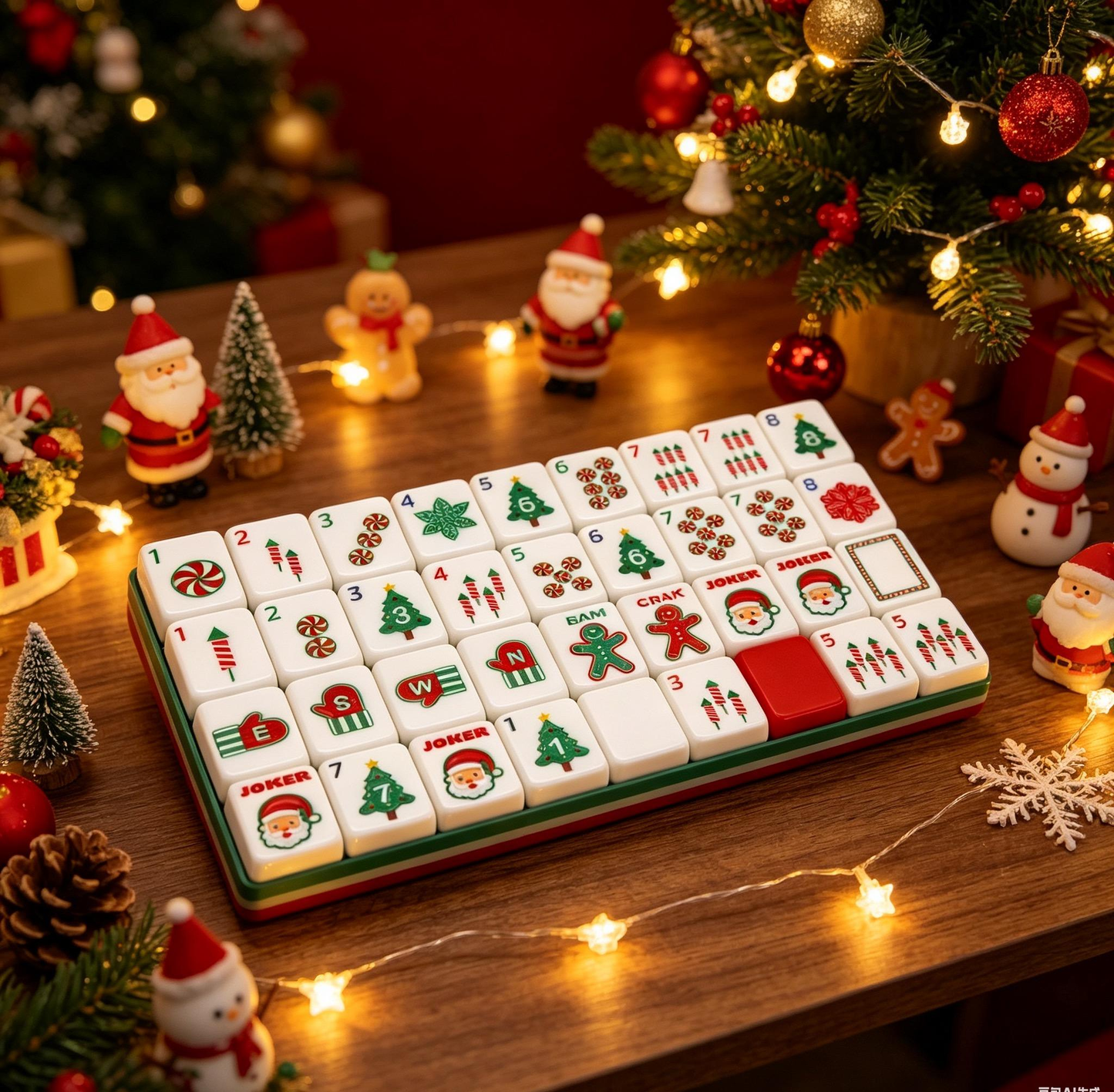 Christmas Cheer Christmas red and green acrylic American mahjong tile set additional product view