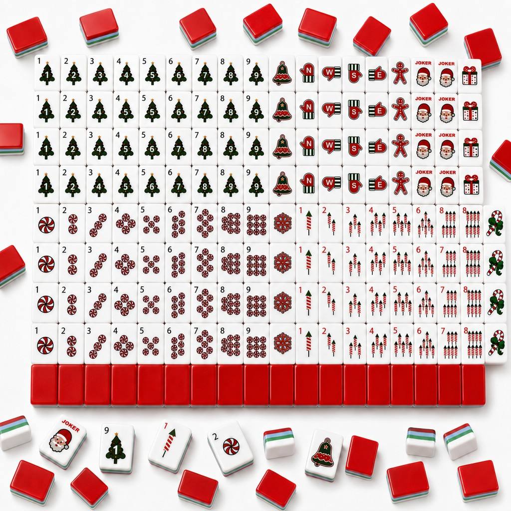 Christmas Cheer Christmas red and green acrylic American mahjong tile set additional product view