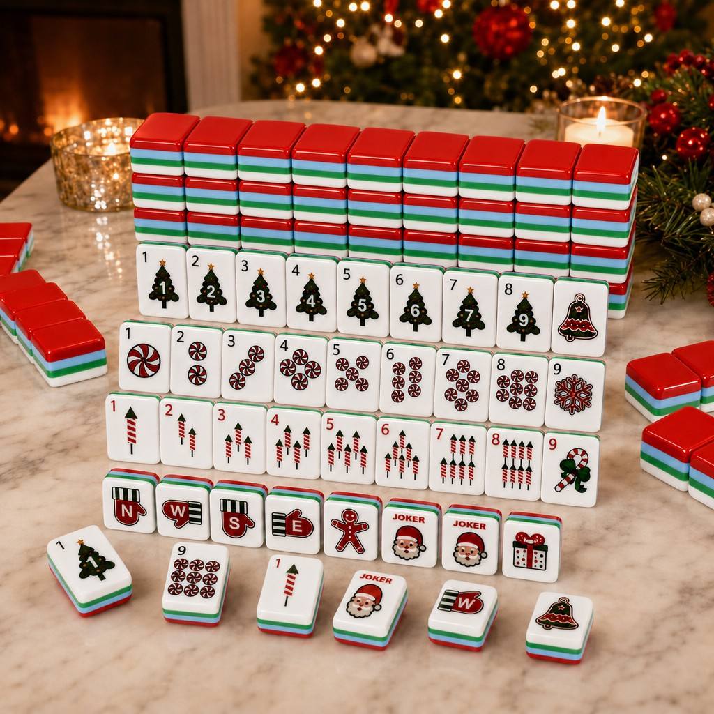 Christmas Cheer Christmas red and green acrylic American mahjong tile set additional product view