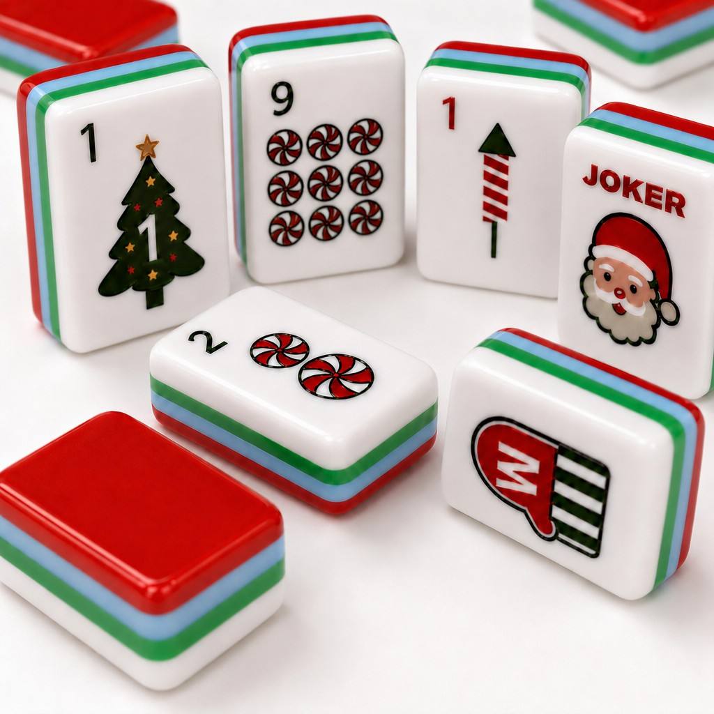 Christmas Cheer Christmas red and green acrylic American mahjong tile set additional product view