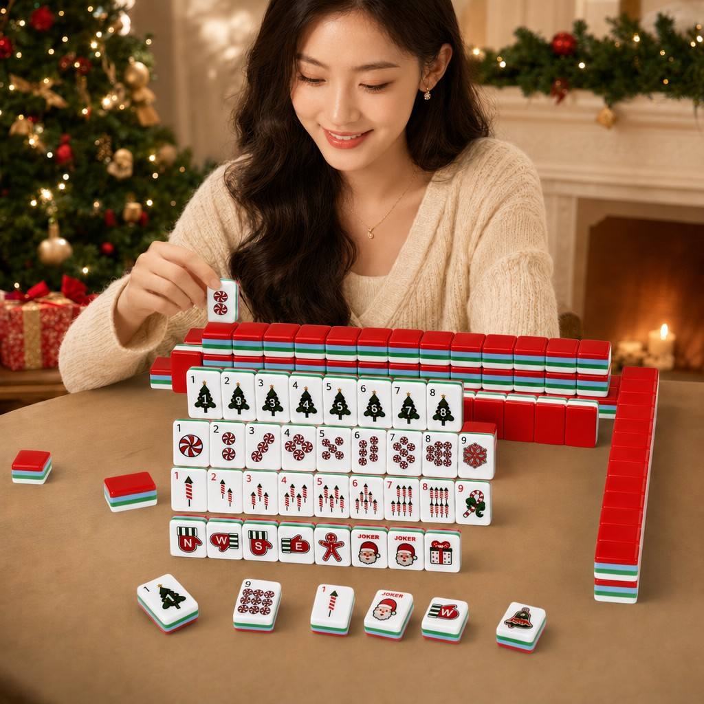 Christmas Cheer Christmas red and green acrylic American mahjong tile set additional product view