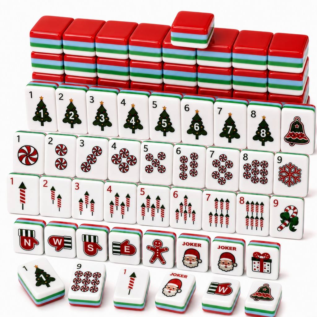 Christmas Cheer Christmas red and green acrylic American mahjong tile set additional product view