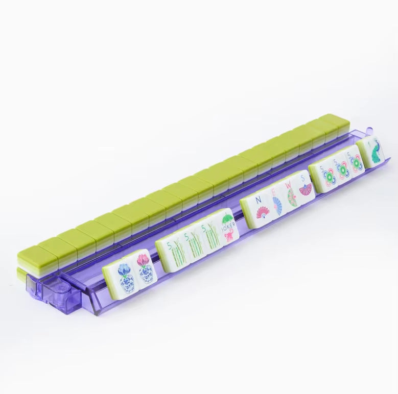 Citrus Garden apple green acrylic American mahjong tile set close-up tile artwork and layered acrylic backs