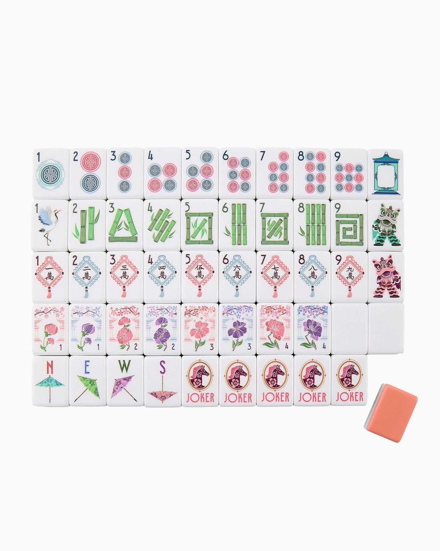 Coral Equestrian coral orange acrylic American mahjong tile set complete tile layout