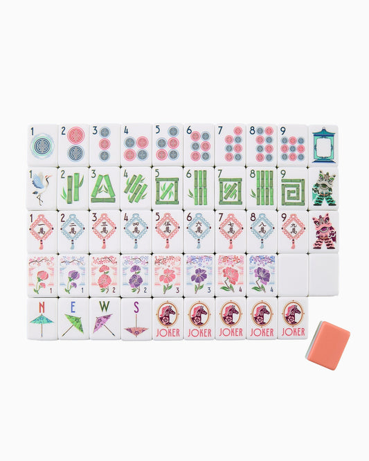 Coral Equestrian coral orange acrylic American mahjong tile set complete tile layout