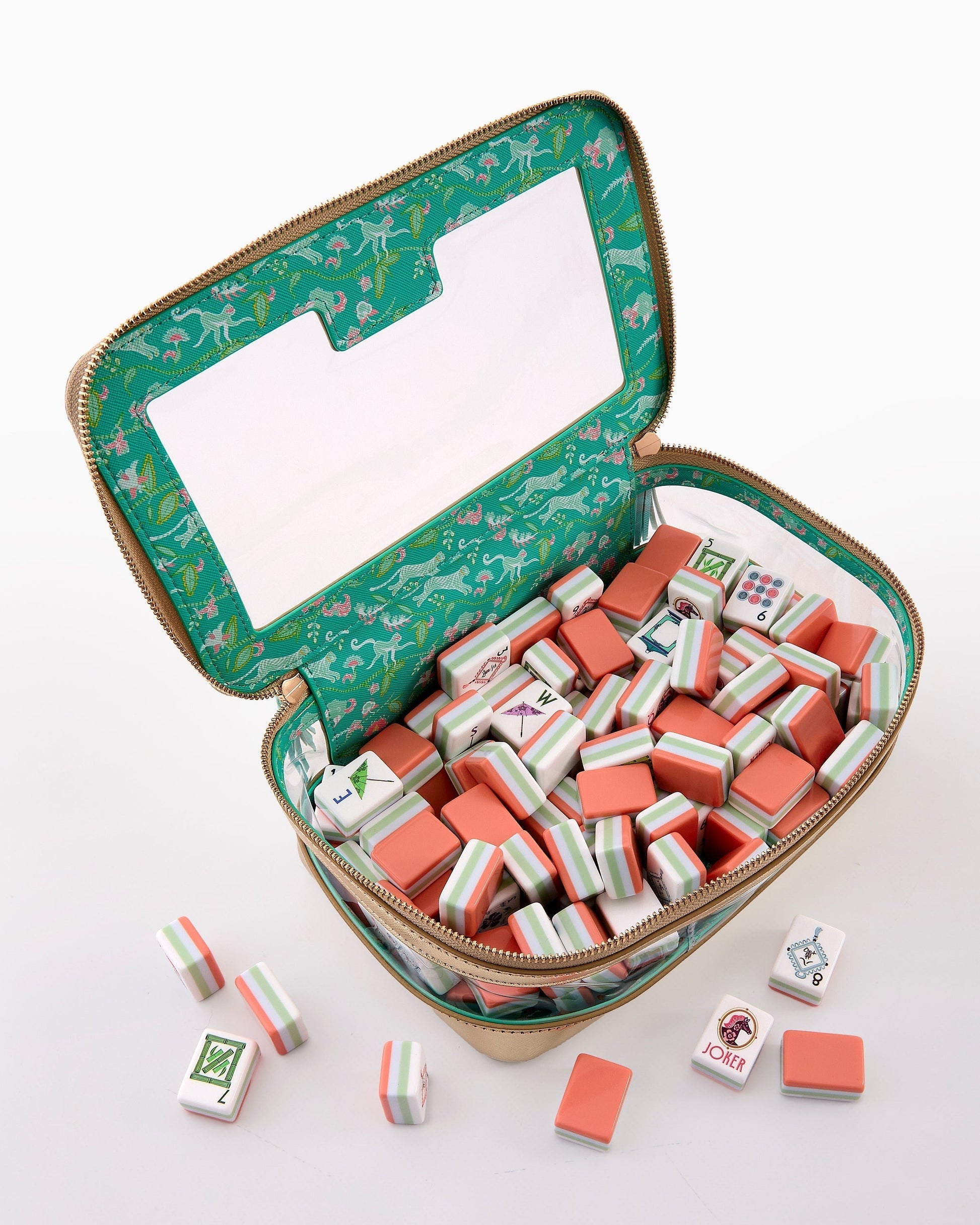 Coral Equestrian coral orange acrylic American mahjong tile set tiles and coordinated colors