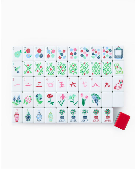 Crimson Garden crimson red acrylic American mahjong tile set complete tile layout