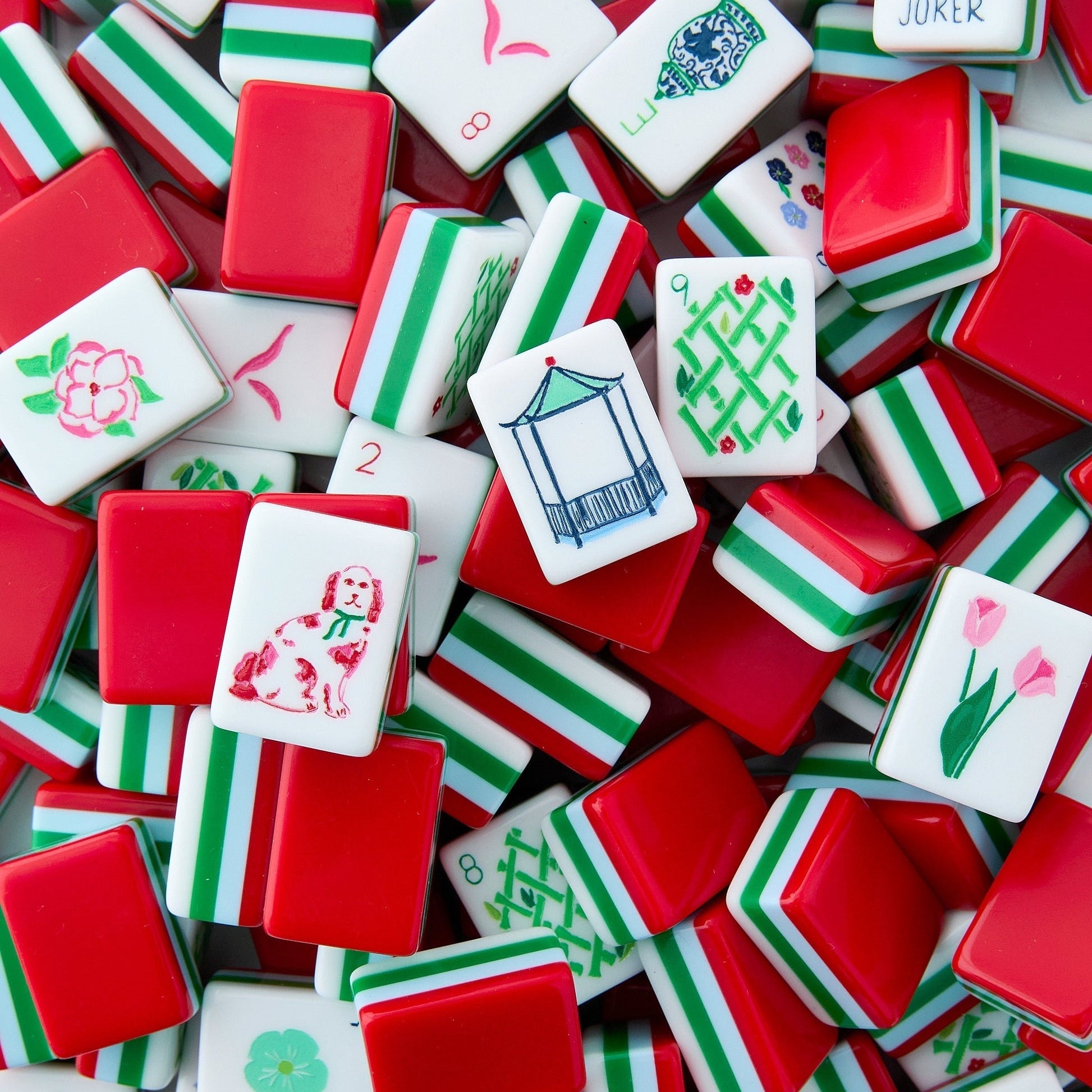 Crimson Garden crimson red acrylic American mahjong tile set tiles and coordinated colors