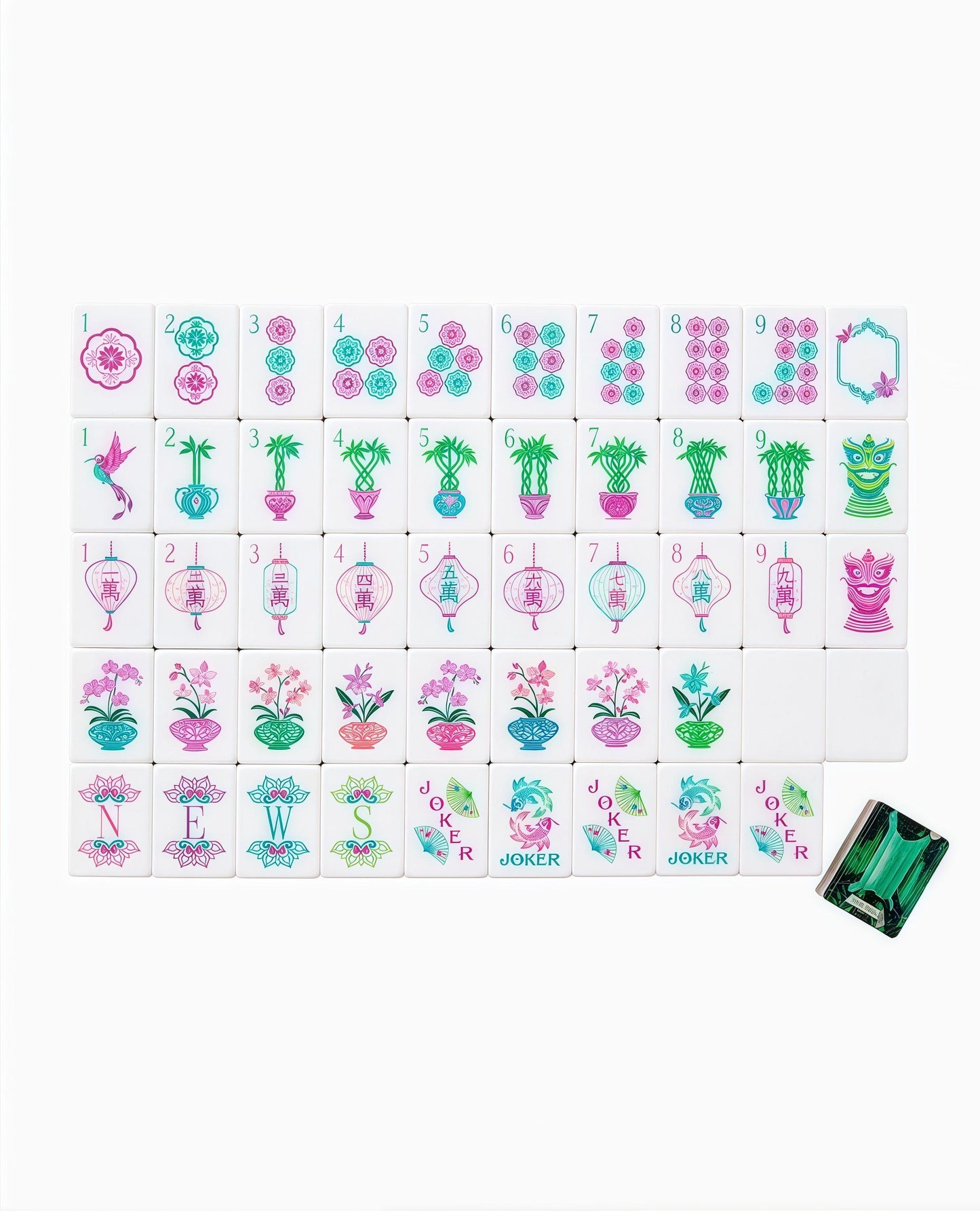 Emerald Jewel emerald green acrylic American mahjong tile set complete tile layout