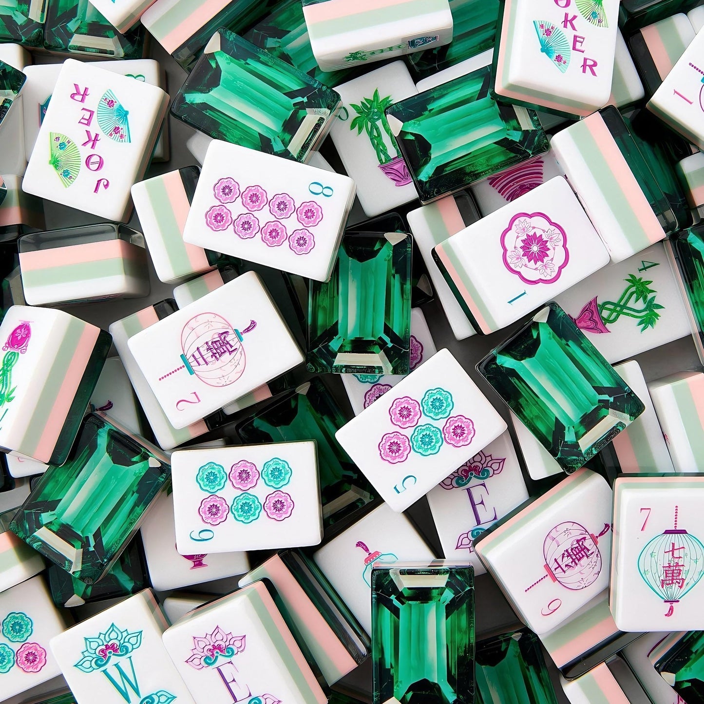 Emerald Jewel emerald green acrylic American mahjong tile set tiles and coordinated colors