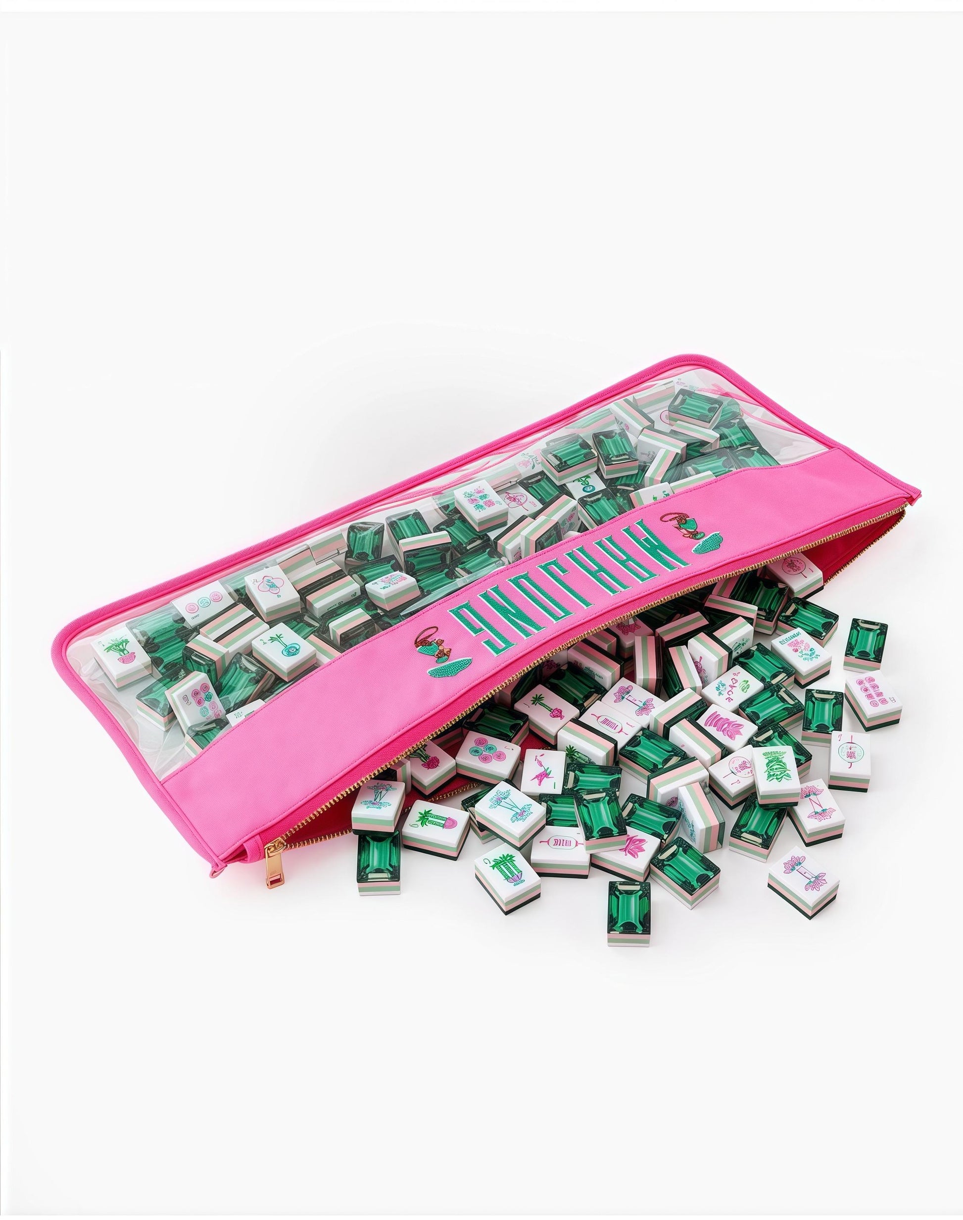 Emerald Jewel emerald green acrylic American mahjong tile set close-up tile artwork and layered acrylic backs