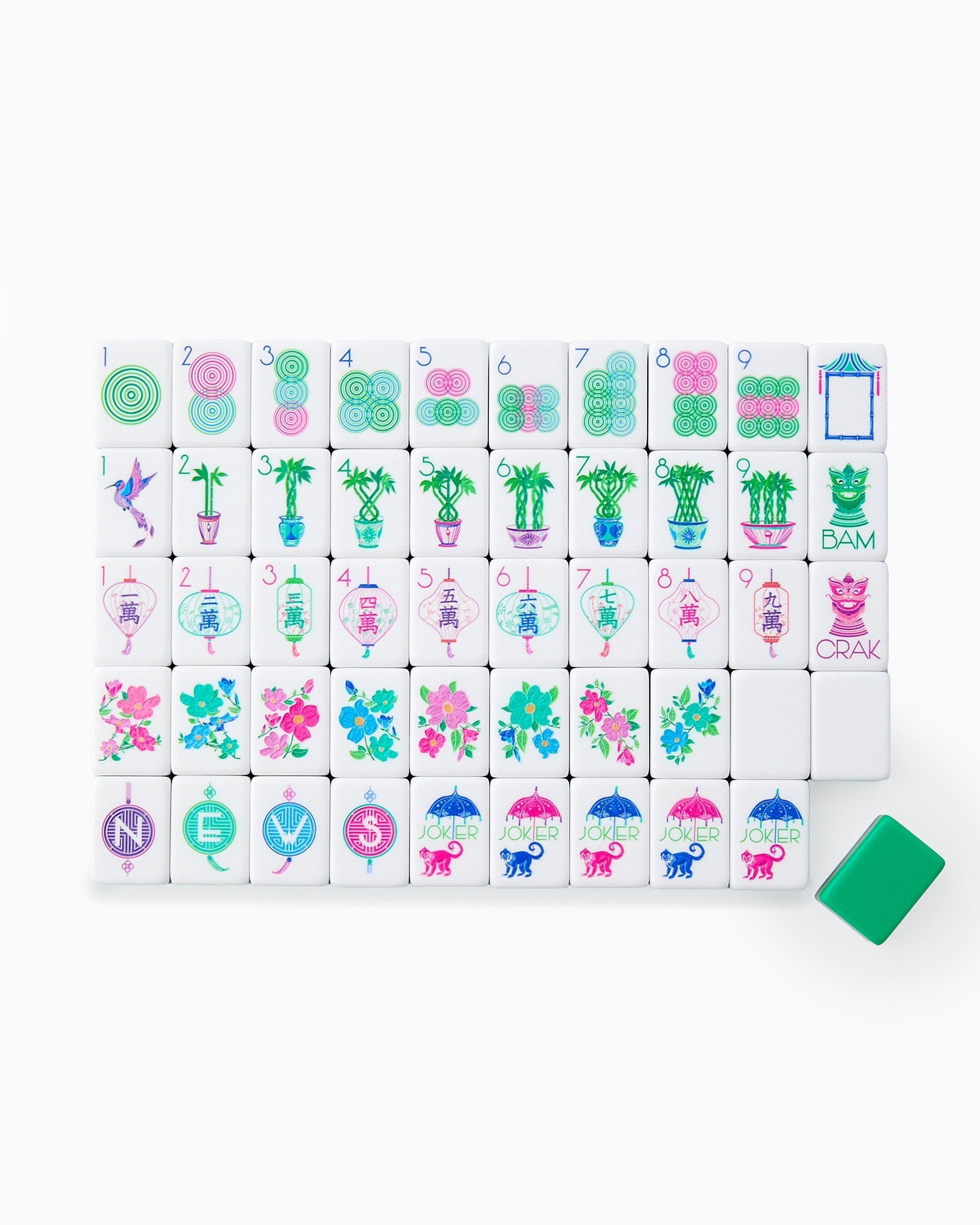 Emerald Monkey emerald green acrylic American mahjong tile set complete tile layout