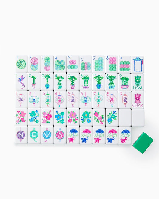 Emerald Monkey emerald green acrylic American mahjong tile set complete tile layout