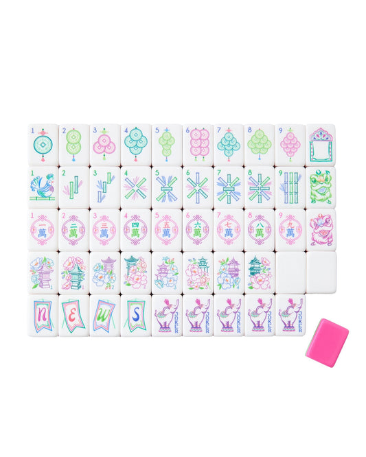 Fuchsia Elephant fuchsia pink acrylic American mahjong tile set complete tile layout
