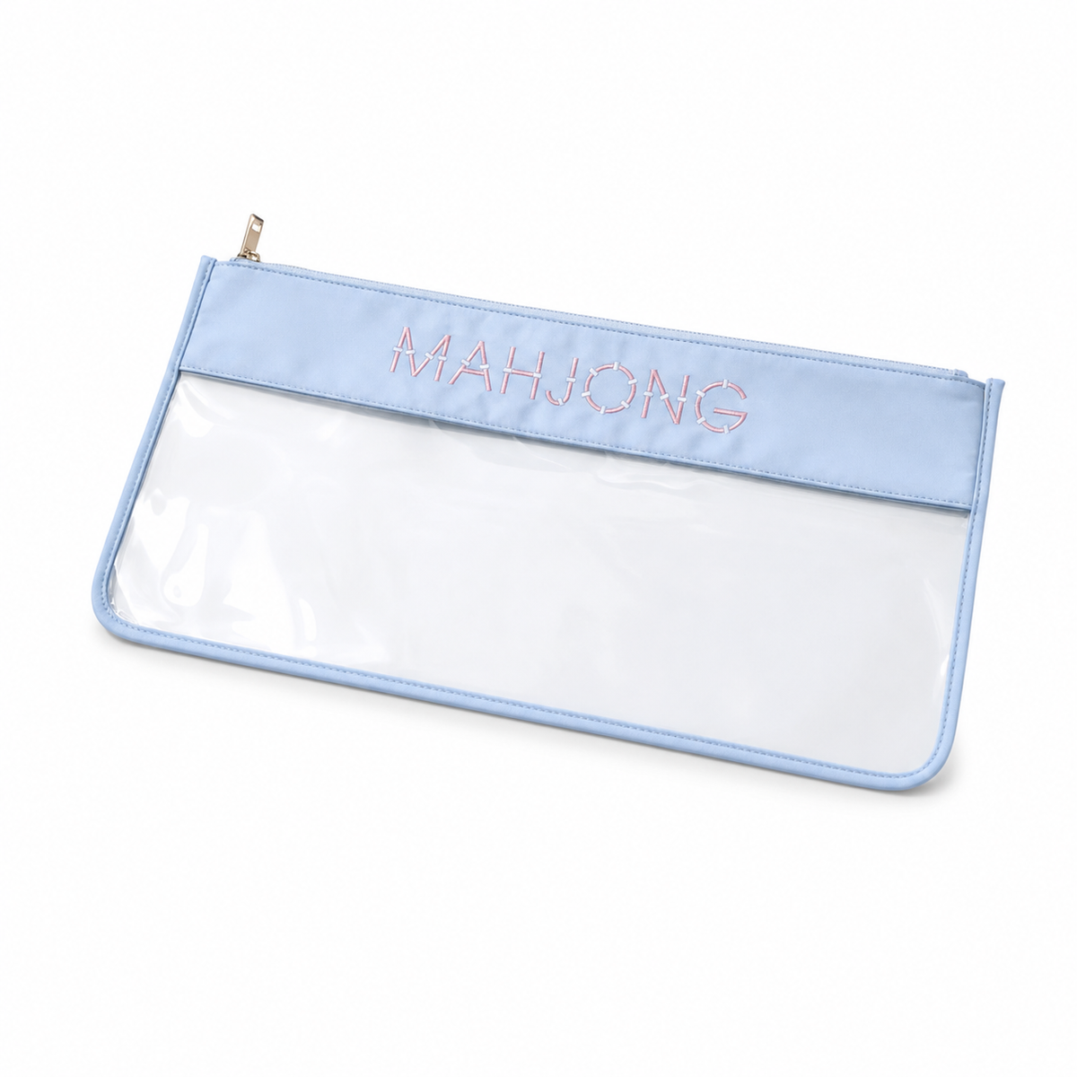 Light Blue Mahjong Tile Bag with Clear Bottom acrylic American mahjong tile set packshot — hero product view, Mahjong Loft