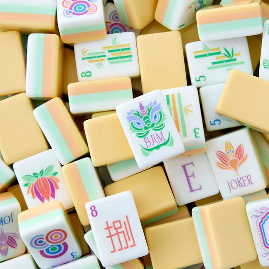 Golden Lotus sunny yellow acrylic American mahjong tile set tiles and coordinated colors