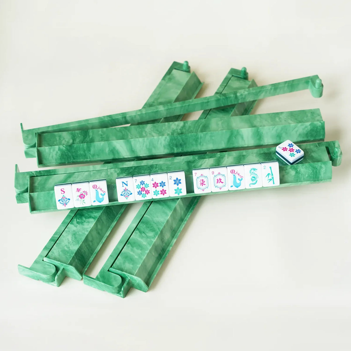 Jade Green Mahjong Racks & Pushers (Set of 4) — detail view 1, Mahjong Loft