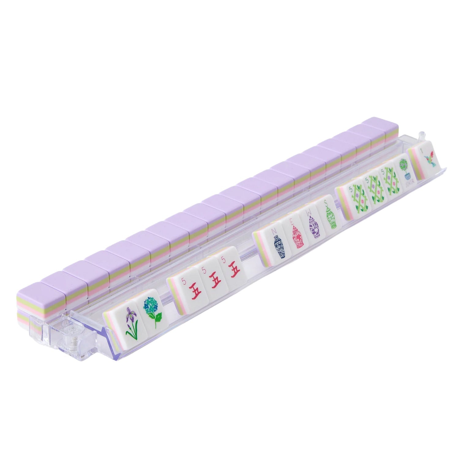 Lavender Vase light purple acrylic American mahjong tile set close-up tile artwork and layered acrylic backs
