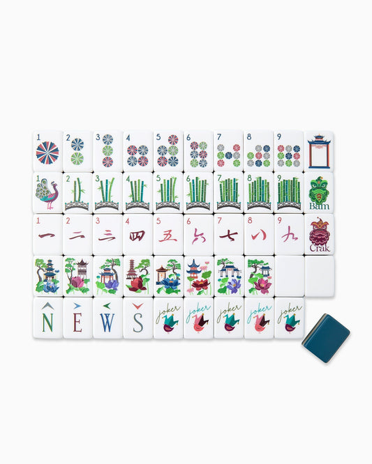 Midnight Garden navy blue acrylic American mahjong tile set complete tile layout