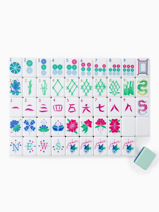 Mint Blossom light green acrylic American mahjong tile set complete tile layout