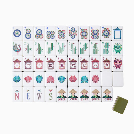 Olive Pagoda olive green acrylic American mahjong tile set complete tile layout
