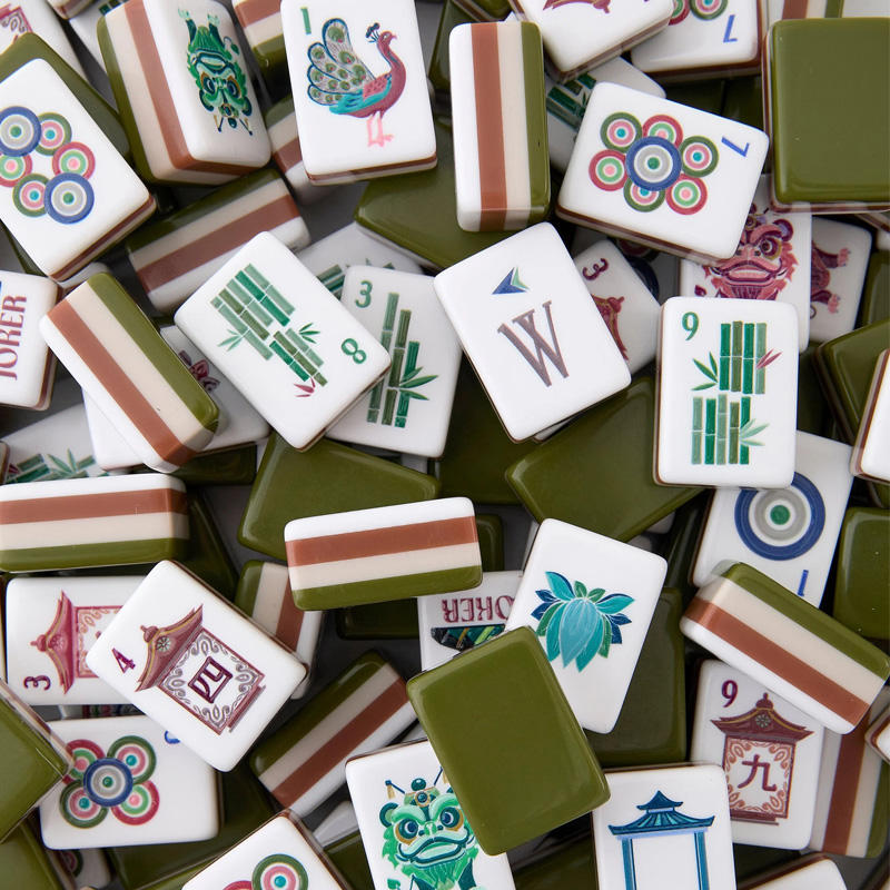 Olive Pagoda olive green acrylic American mahjong tile set tiles and coordinated colors
