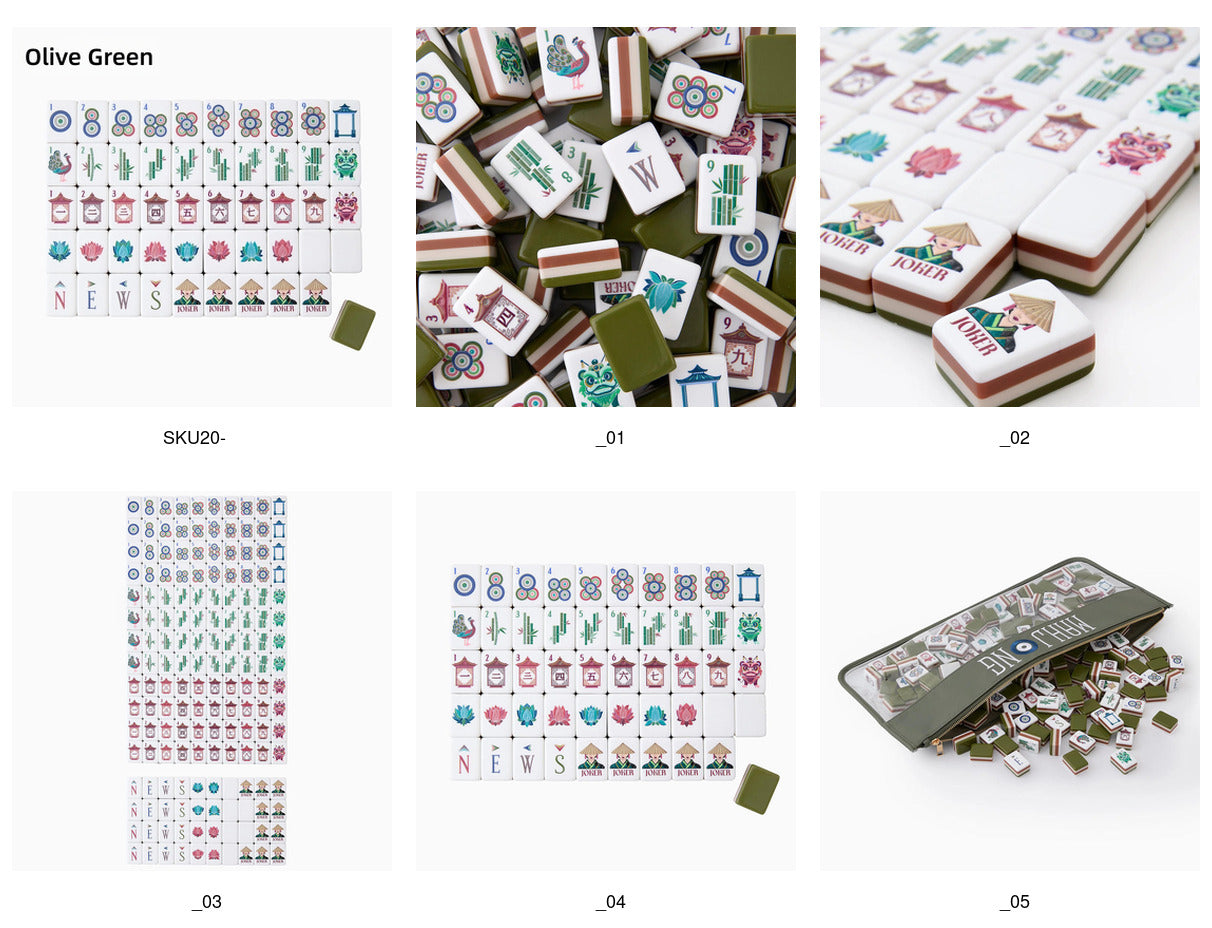 Olive Pagoda olive green acrylic American mahjong tile set additional product view