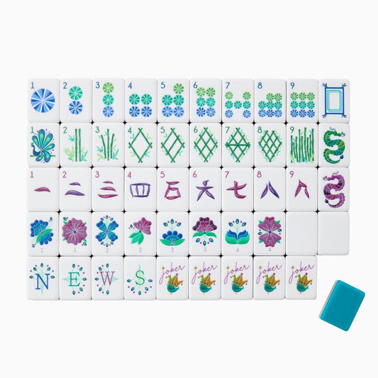 Peacock Lagoon peacock blue acrylic American mahjong tile set complete tile layout